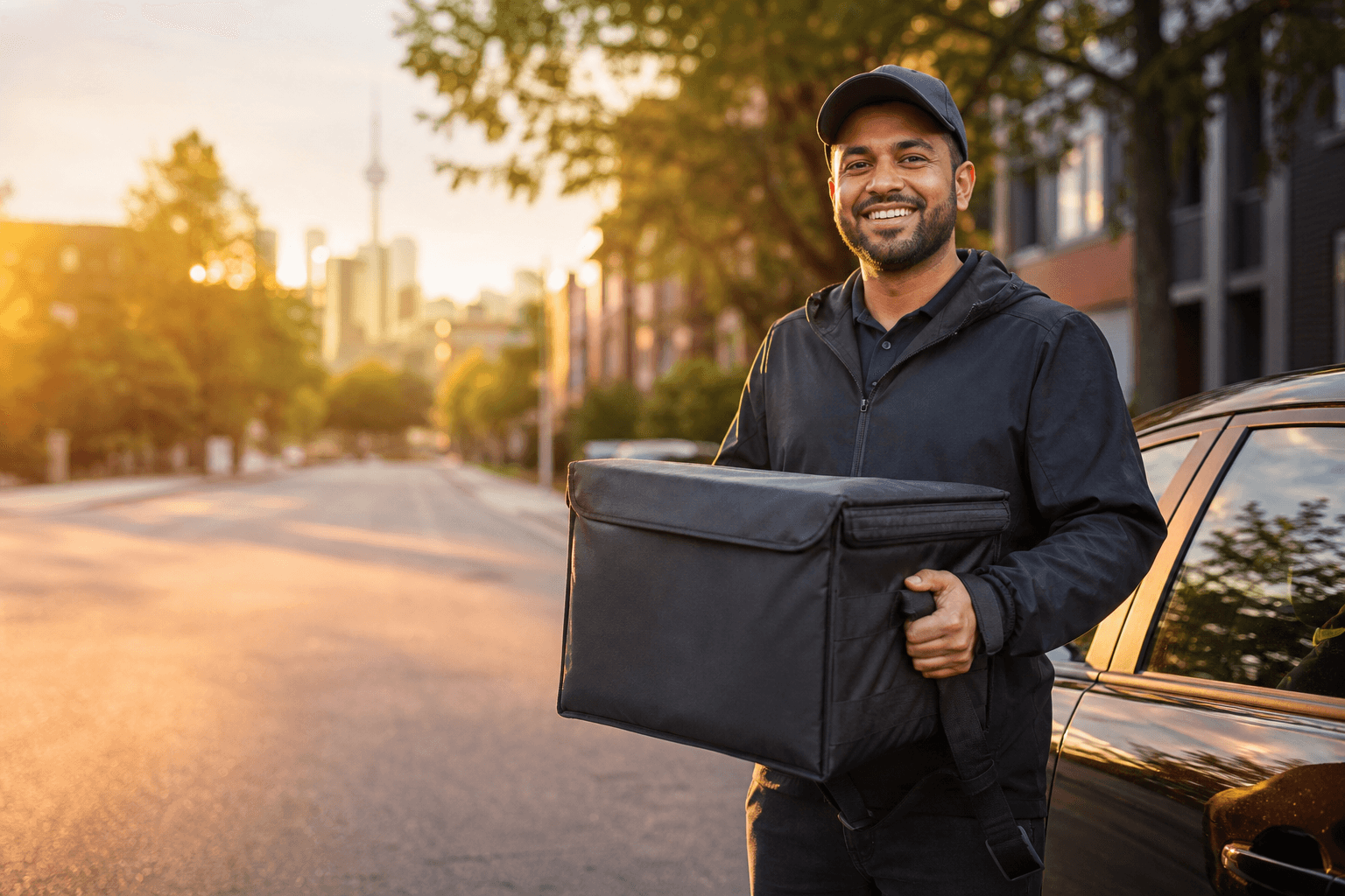 Delivery driver ready for a halal delivery route
